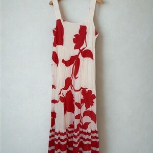 Nine West Cream Maxi Dress with Red Floral Print